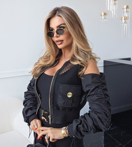 NEGATIV ** Bomberka Odkryte Ramiona Kieszenie DROP3! dzianina ortalion sciagacze matowe blyszczace kaptur dlugirekaw zdobienia suwaki madeinpoland premiummoda zloto
