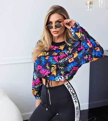 NEGATIV ** Bluza PUNK Print z Regulacją Długości Logo Złote swobodne bawelna kaptur zdobienia napisy madeinpoland premiummoda nity