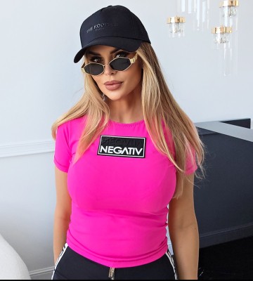 NEGATIV ** Bluzka w Różu z Modelującej Lycry + Elastomer dopasowane dzianina elastyczne dlugirekaw transparentny madeinpoland premiummoda zloto