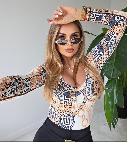 NEGATIV ** Modelująca Body Z Dekoltem w princie AFRODYTA dopasowane elastyczne matowe odwazne glebokidekolt dlugirekaw drapieznyprint madeinpoland premiummoda