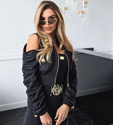 NEGATIV ** Bomberka Odkryte Ramiona Kieszenie DROP3! dzianina ortalion sciagacze matowe blyszczace kaptur dlugirekaw zdobienia suwaki madeinpoland premiummoda zloto