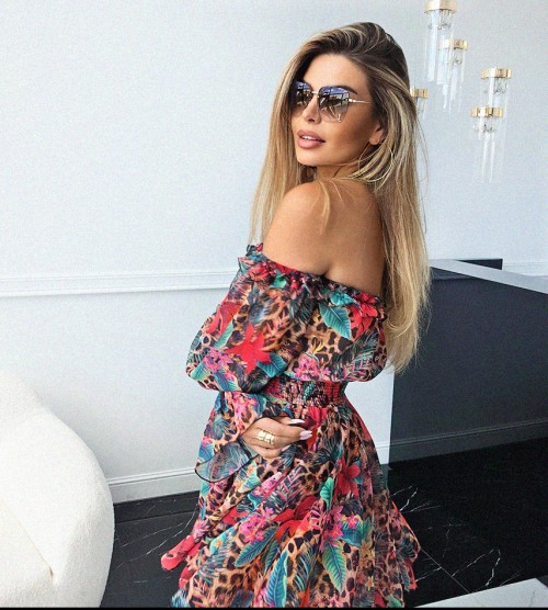 NEGATIV ** Sukienka ze Spodenkami Szyfon SYCILY 2w1 swobodne modelujace hiszpanka delikatny zdobienia drapieznyprint madeinpoland premiummoda