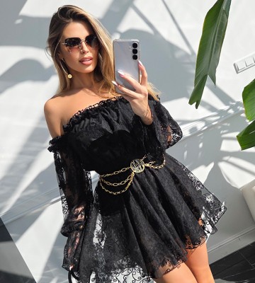 NEGATIV ** Sukienka Hiszpanka ze Spodenkami Z Koronki LAMER swobodne modelujace hiszpanka delikatny zdobienia drapieznyprint madeinpoland premiummoda