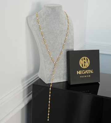 NEGATIV ** Złoty Wisiorek Krawatka Kuleczki/Perły madeinpoland premiummoda zloto