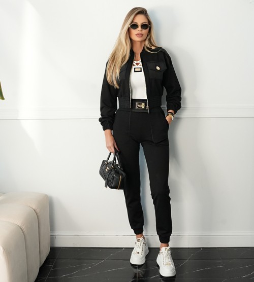 NEGATIV ** Spodnie Półsportowe Slimowane z Dzianiny Modena swobodne modelujace ekoskora elastyczne odwazne drapieznyprint napy suwaki nity napisy madeinpoland premiummoda zloto