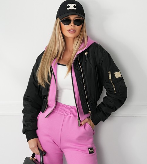 NEGATIV ** Bomberka Ortalionowa w Czerni Na Suwak+ Blaszka dzianina ortalion sciagacze matowe blyszczace kaptur dlugirekaw zdobienia suwaki madeinpoland premiummoda zloto
