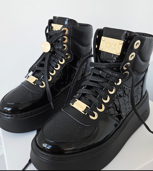 NEGATIV ** Sneakersy za Kostkę z 3 rodzajów Skóry 100%+ Złoto sportowy elegancki