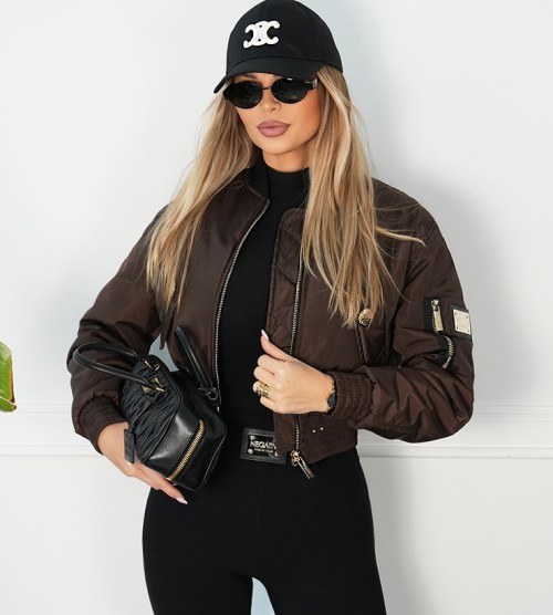 NEGATIV ** Bomberka Ortalionowa Czekolada+ Blaszka+ Suwak dzianina ortalion sciagacze matowe blyszczace kaptur dlugirekaw zdobienia suwaki madeinpoland premiummoda zloto