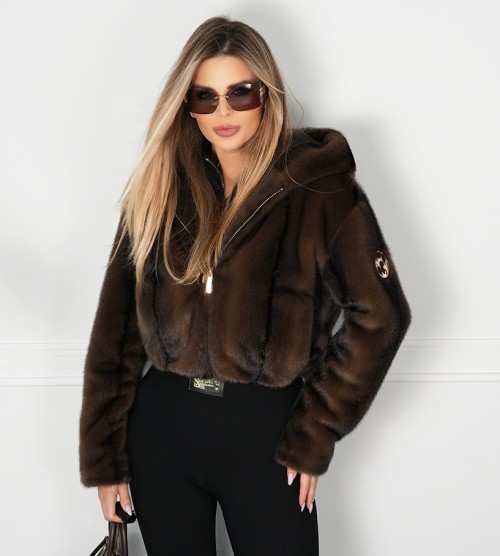 NEGATIV ** Bomberka Typu Norka Mahogany Mink z Pręgą Kaptur dopasowane ekoskora zdobienia matowe dlugirekaw suwaki madeinpoland premiummoda zloto