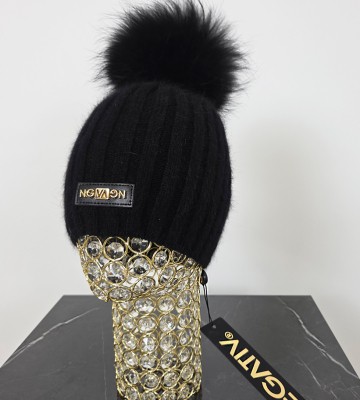 NEGATIV ** Czapka Wełna Angora Bez wywinięcia + Lis welna dopasowane kaszmir