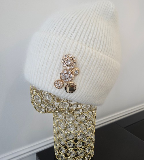NEGATIV ** Czapka Wełniana z Angorą Wełna Polar+ Swarovski welna dopasowane kaszmir