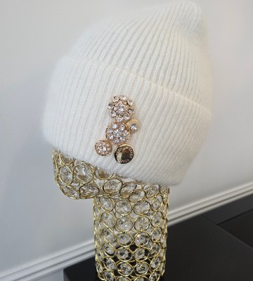 NEGATIV ** Czapka Wełniana z Angorą Wełna Polar+ Swarovski welna dopasowane kaszmir