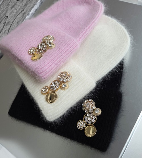 NEGATIV ** Czapka Wełniana z Angorą Wełna Polar+ Swarovski welna dopasowane kaszmir