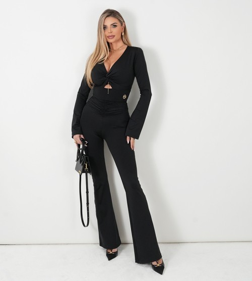 NEGATIV ** Czarne Legginsy Freya + Marszczony Pas na Suwak dopasowane dzianina zdobienia suwaki madeinpoland premiummoda zloto