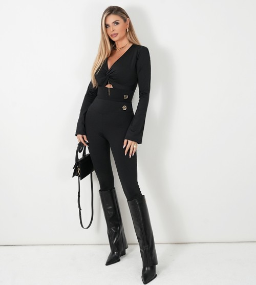 NEGATIV ** Czarne legginsy Z Marszczeniem Serduszko Klasyk dopasowane dzianina zdobienia suwaki madeinpoland premiummoda zloto