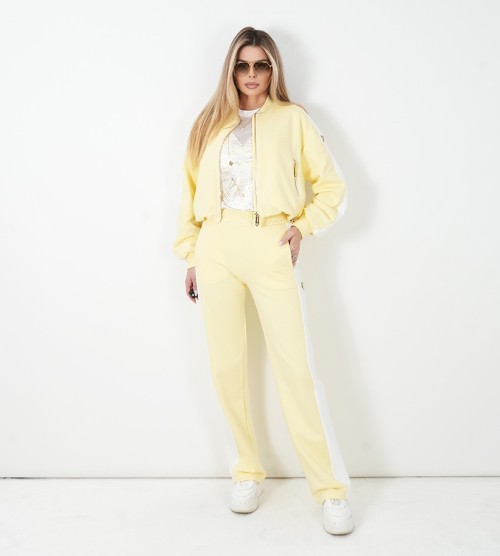 NEGATIV ** Spodnie Z bawełny Lemon/ off white+ Prosta Nogawka swobodne bawelna kaptur zdobienia napisy madeinpoland premiummoda