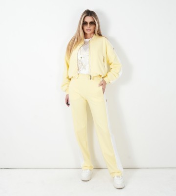 NEGATIV ** Spodnie Z bawełny Lemon/ off white+ Prosta Nogawka swobodne bawelna kaptur zdobienia napisy madeinpoland premiummoda