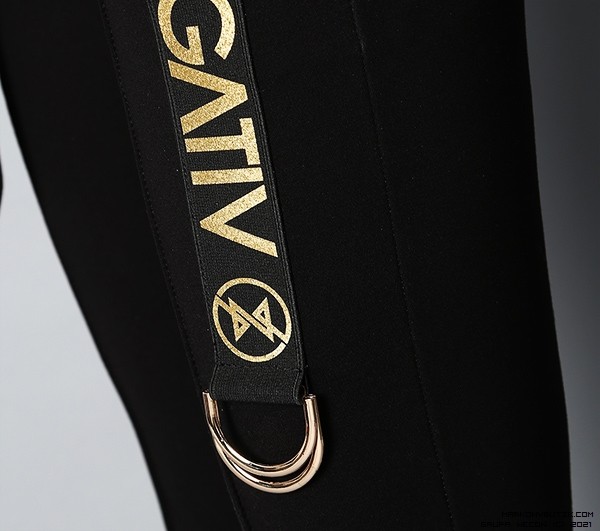 negativ pants/trousers dopasowane modelujace kieszonka elastyczne zdobienia napisy madeinpoland premiummoda zloto