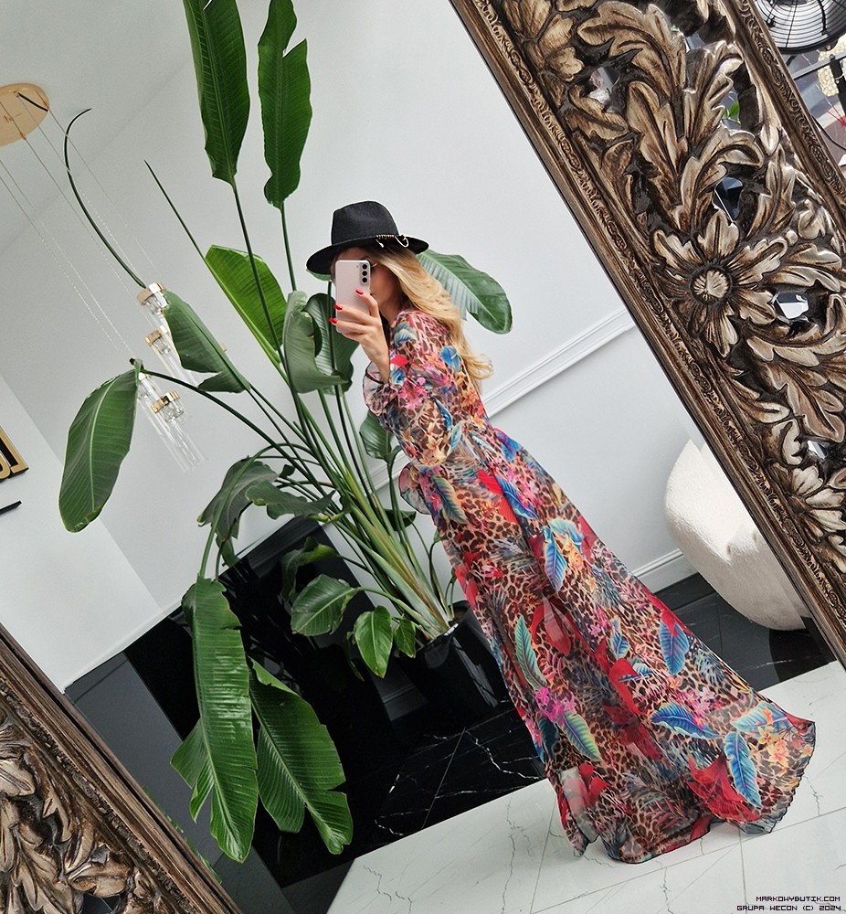 negativ tuniky swobodne drapieznyprint maxi dlugirekaw delikatny transparentny rozkloszowana blaszka madeinpoland premiummoda zloto