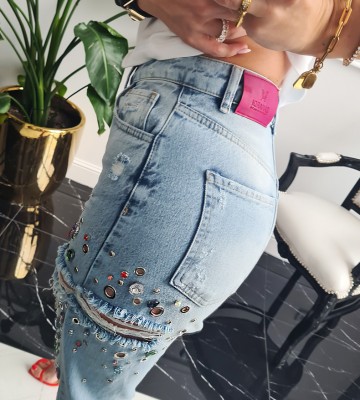 ELISABETTA ZANARDI ** Jeansy 100% bawełna Vintage z Kryształami bawelna jeans krysztaly zdobienia cyrkonie madeineu srebro koronka