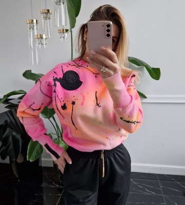 NEGATIV ** Candy Pink Bluza Ręcznie Malowana w Neonach+ Logo swobodne bawelna