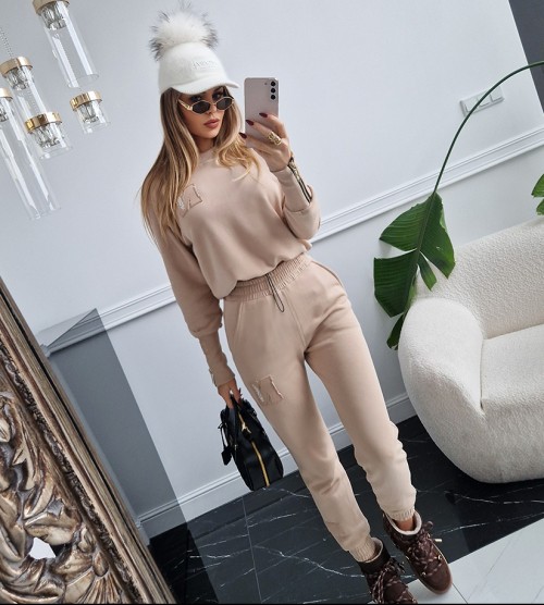 NEGATIV ** Bluza Z Regulacją Długośći Beżowa Suwaki swobodne bawelna kaptur zdobienia napisy madeinpoland premiummoda