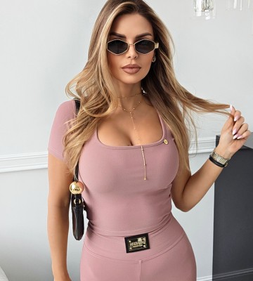 NEGATIV ** Bluzka Crop z Prążkowanej Dzianiny Klasyk Monetka dopasowane dzianina zdobienia suwaki madeinpoland premiummoda zloto
