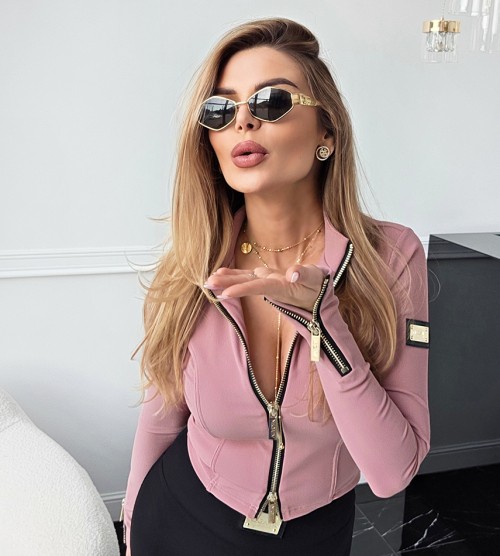 NEGATIV ** Biała Modelująca Bluzka ze Złotymi Suwakami+ Logo dopasowane dzianina zdobienia suwaki madeinpoland premiummoda zloto