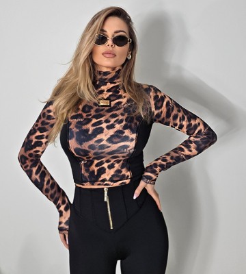 NEGATIV ** Crop Top z Golfem i Czarnymi Wstawkami- LAPERLA dopasowane dzianina zdobienia suwaki madeinpoland premiummoda zloto