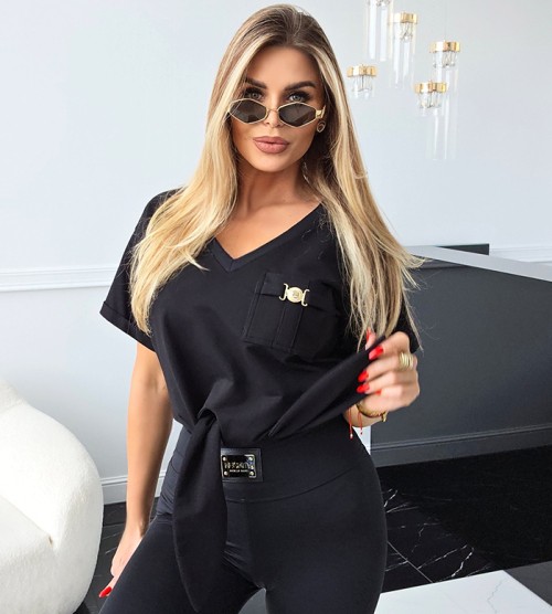 NEGATIV ** T-shirt z Krótkim Rękawem, Wiązaniem, Kieszonka swobodne bawelna kaptur zdobienia napisy madeinpoland premiummoda