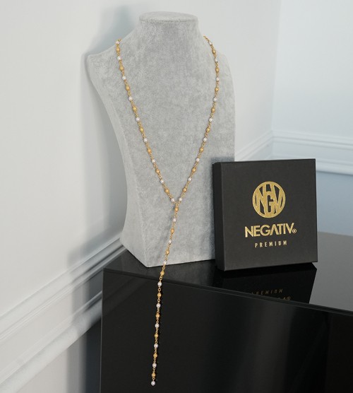 NEGATIV ** Złoty Wisiorek Krawatka Kuleczki/Perły madeinpoland premiummoda zloto