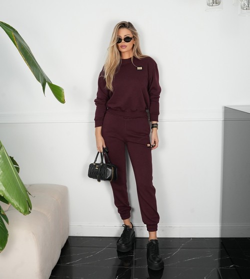 NEGATIV ** Spodnie Z bawełny Logowane z Kieszenią Bordo swobodne bawelna kaptur zdobienia napisy madeinpoland premiummoda