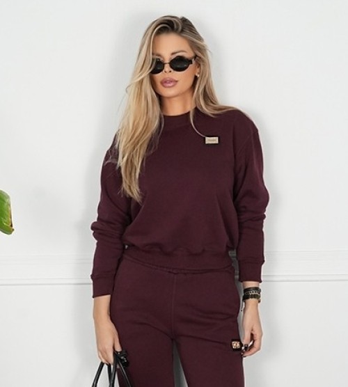 NEGATIV ** Bluza Bawełna Wylogowana Złoto Przeszycia Bordo swobodne bawelna kaptur zdobienia napisy madeinpoland premiummoda