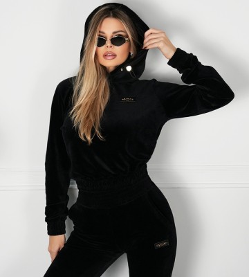 NEGATIV ** Bluza Z Kapturem z Czarnej Bawełny Frotte Aksamit swobodne bawelna kaptur zdobienia napisy madeinpoland premiummoda