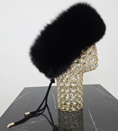 NEGATIV ** Toczek/ Opaska ze Skórą Czarny Lis + Wiązanie welna dopasowane kaszmir