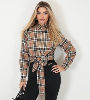 NEGATIV ** Designerska Koszula z wiązaniem w Kratę + Logo swobodne modelujace hiszpanka delikatny zdobienia drapieznyprint madeinpoland premiummoda