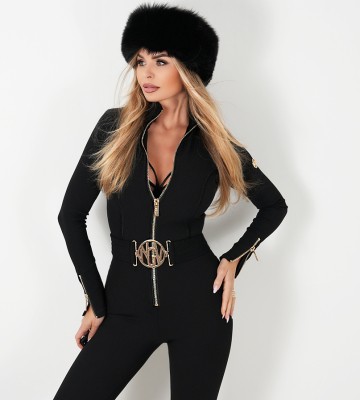 NEGATIV ** Kombinezon z Dzianiny Prążkowanej na Suwak+ Pasek dopasowane elastyczne zdobienia suwaki napisy madeinpoland premiummoda zloto