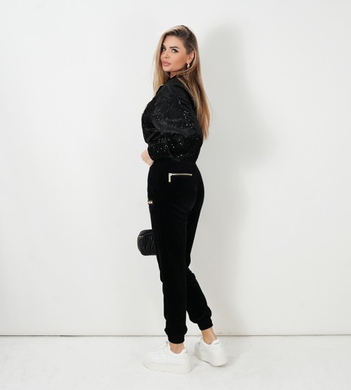 NEGATIV ** Półsportowe Slim z Czarnej Bawełny Frotte Aksamit swobodne bawelna kaptur zdobienia napisy madeinpoland premiummoda