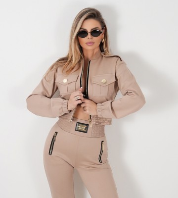 NEGATIV ** Bluza Rozpinana w Formie Bomberki Beżowa swobodne bawelna kaptur zdobienia napisy madeinpoland premiummoda