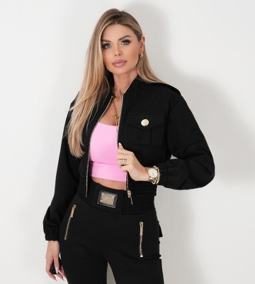 NEGATIV ** Bluza Rozpinana w Formie Bomberki Czarna swobodne bawelna kaptur zdobienia napisy madeinpoland premiummoda