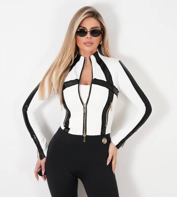 NEGATIV ** Bluzka W Finezyjnych CIęciach z Suwakami NYX dopasowane dzianina zdobienia suwaki madeinpoland premiummoda zloto