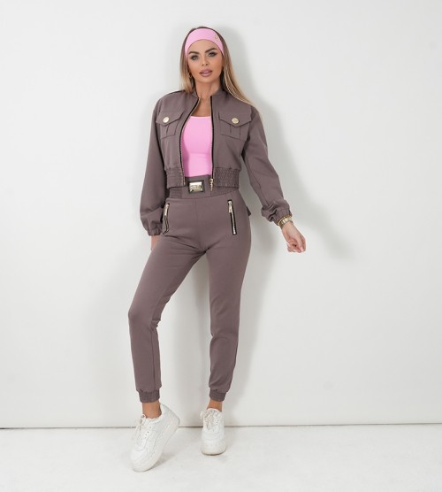 NEGATIV ** Spodnie Półsportowe Slimowane z Dzianiny Modena swobodne modelujace ekoskora elastyczne odwazne drapieznyprint napy suwaki nity napisy madeinpoland premiummoda zloto