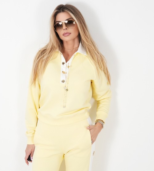 NEGATIV ** Bluza Z bawełny Lemon z Kołnierzykiem Off White swobodne bawelna kaptur zdobienia napisy madeinpoland premiummoda
