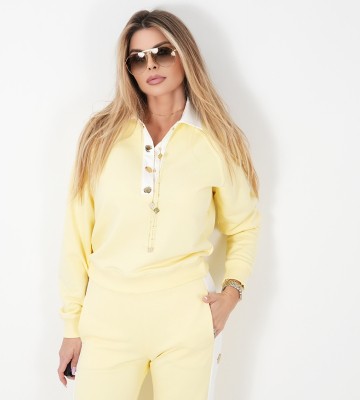 NEGATIV ** Bluza Z bawełny Lemon z Kołnierzykiem Off White swobodne bawelna kaptur zdobienia napisy madeinpoland premiummoda