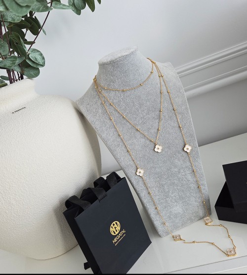NEGATIV ** Łańcuszek 3W1 Koniczynki Logo Masa Perłowa24k madeinpoland premiummoda zloto