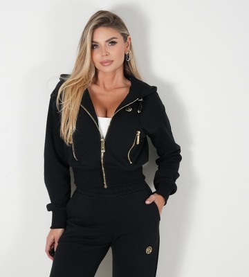 NEGATIV ** Czarna Bluza Rozpinana z Kapturem + Złoto+ Stopery swobodne bawelna kaptur zdobienia napisy madeinpoland premiummoda dopasowane sportowy kieszonka sciagacze dlugirekaw suwaki zloto
