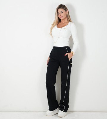 NEGATIV ** Spodnie Z bawełny Czerń/ off white+ Prosta Nogawka swobodne bawelna kaptur zdobienia napisy madeinpoland premiummoda